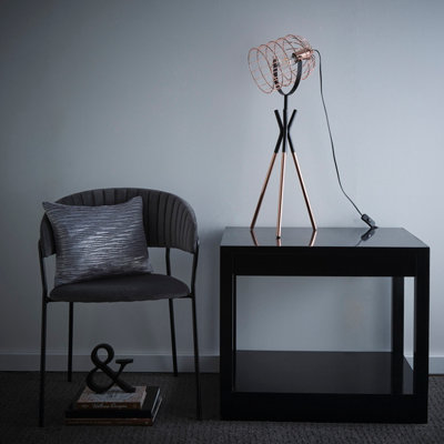 K Living Fulton Industrial Metal Cage Tripod Copper And Black Table Lamp from B&Q