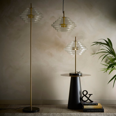 K Living Aspen 2Lt Brass And Tiered Clear Glass Floor Lamp from B&Q