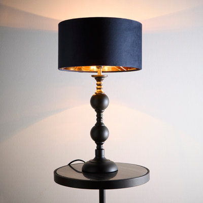 K Living Churchgate Black Metal Base Table Lamp With Navy Velvet Shade from B&Q