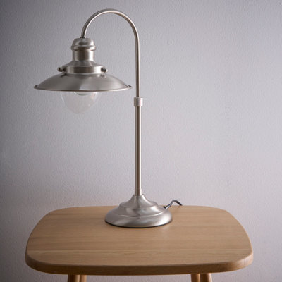 K Living Chester Vintage Satin Nickel Fisherman Style Table Lamp from B&Q