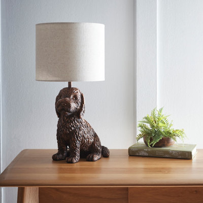K Living Puppy Animal Table Lamp In Antique Copper With Linen Shade Elegant Lighting from B&Q