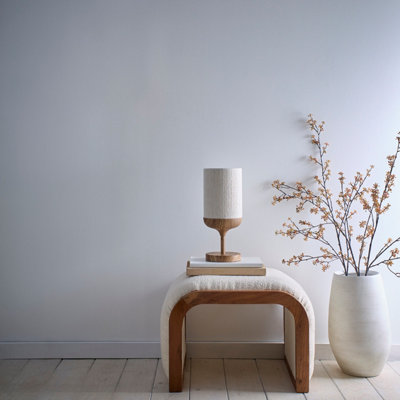 K Living Carrick Wood Printed Metal Table With Natural Cotton Lamp Shade from B&Q