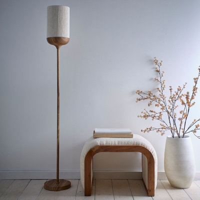 K Living Carrick Wood Printed Meta Floor Lamp With Natural Cotton Lamp Shade from B&Q