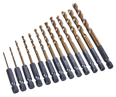 Amtech F1120 13 Piece 6.25mm (1/4") Titanium Coated High Speed Steel (Hss) Drill Bit Set from B&Q