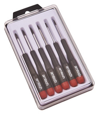Amtech L0530 6Pc Precision Torx Screwdriver SetT5T6T7T8T9 & T10 Plastic Handles Screwdrivers With Plastic Storage Case from B&Q