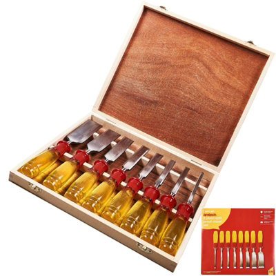 Amtech 8Pc Wood Bevel Edge Carpentry Joiner Carpenter Woodwork Chisel Set from B&Q