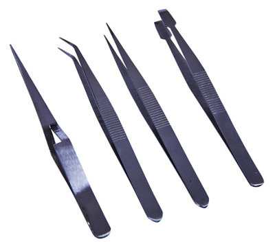 Amtech R0382 Tweezer SetAngled And Curved Tweezers For Crafting And Jewellery Repairs4 Pieces