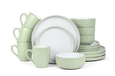 B&Q 16Pc Pastel 2Tone - Dinner Set Green