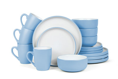 B&Q 16Pc Pastel 2Tone - Dinner Set Blue
