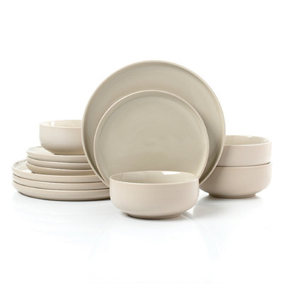 12Pc 2Tone (Matt & Shiny) Stone & Cream Dinner Set from B&Q
