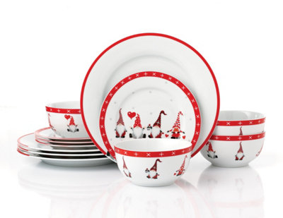 Waterside 12pc Nordic Gnome Christmas Porcelain Dinner Set - Image 6