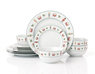 Waterside Nutcracker Porcelain 12 Piece Dinner Set - Festive Holiday Tableware - Microwave & Dishwasher Safe - Image 7