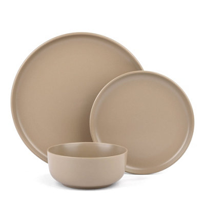 18Pc Beige Solid Colour Coupe Dinner Set from B&Q