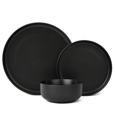 18Pc Black Solid Colour Coupe Dinner Set from B&Q
