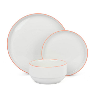 Waterside 12Pc Orange Rim Stacking Dinner Set White - Image 4