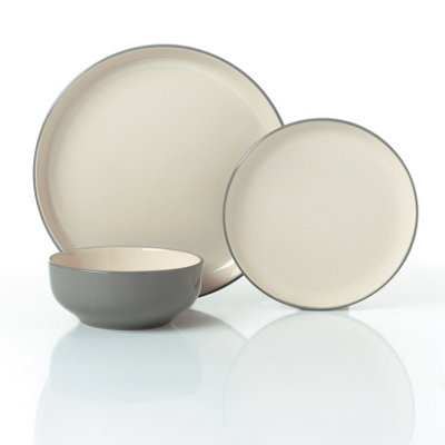  - Waterside 12Pc 2Tone Grey/cream Stoneware Dinner Set