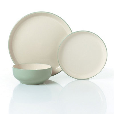  - Waterside 12Pc 2Tone Green/cream Stoneware Dinner Set