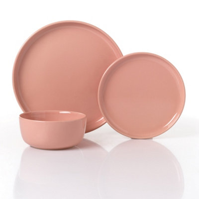  - Waterside 12Pc Pink Stoneware Lipped Dinner Set