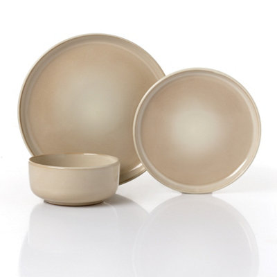  - Waterside 12Pc Cream Reactive Glaze Stoneware Lipped Dinner Set