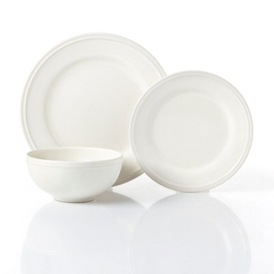  - Waterside 12Pc Cream Ring Stoneware Lipped Dinner Set