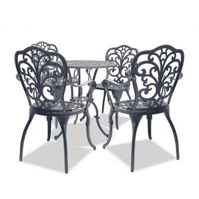 Centurion Supports Bangui Grey Luxurious Garden And Patio Table And 4 Large Chairs With Armrests Cast Aluminium Bistro Set from B&Q