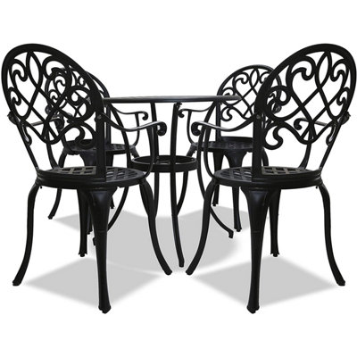 Homeology Prego Luxurious Garden And Patio Table And 4 Large Chairs With Armrests Cast Aluminium Bistro SetBlack from B&Q