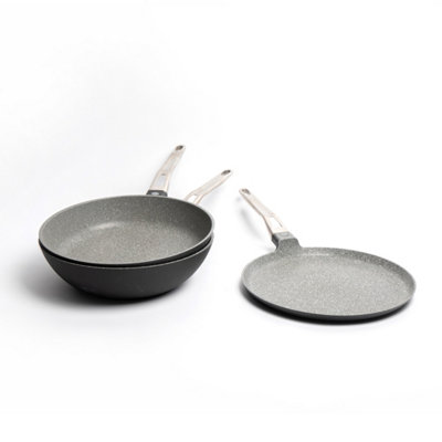 MasterClass 3Pc Non-Stick Cookware Set With Cast Aluminium Wok 28CmFrying Pan 28Cm And Crepe Pan 28Cm from B&Q