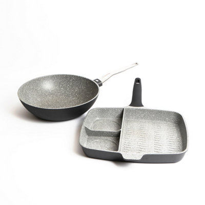 MasterClass 2Pc Induction-Safe & Non-Stick Cast Aluminium Pan Set With Three-Section Grill Pan32Cm And Wok28Cm from B&Q