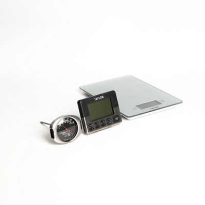 Taylor Silver 3Pc Measuring Set With Pro Glass Digital Kitchen Scale, Pro Meat Thermometer, Pro Dual Event Digital Timer 5Kg