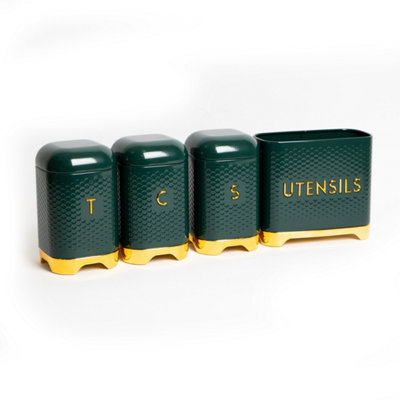 4Pc Gift-Boxed Hunter Green Storage Set With TeaCoffee & Sugar Canisters And Utensil StoreLovello from B&Q