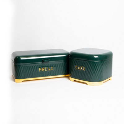 2Pc Gift-Tagged Hunter Green Kitchen Storage Set With Textured Cake Tin And Bread BinLovello from B&Q