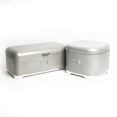 2Pc Gift-Tagged Shadow Grey Kitchen Storage Set With Steel Cake Tin And Bread BinLovello from B&Q