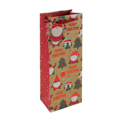 Christmas Gonks Bottle Kraft Gift Bag from B&Q