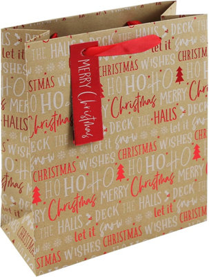Eurowrap Christmas Deck The Halls Kraft Text Medium Bag from B&Q