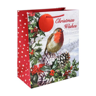 Robin Traditional Scene Christmas Large Gift Bag from B&Q