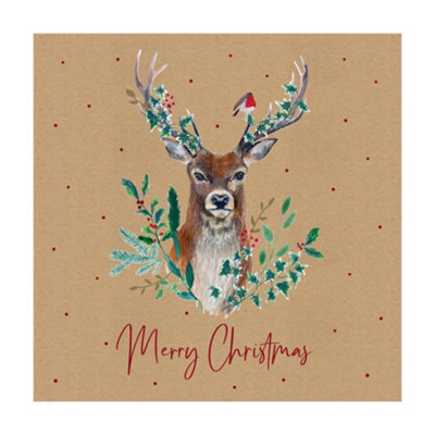  - Pack Of 12 Stag Brown Kraft Christmas Box Cards