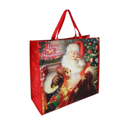 Traditional Santa Jumbo Square Pp Woven Christmas Gift Bag from B&Q