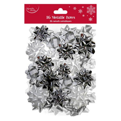 B&Q -  Pack Of 16 Silver Mix Metallic Christmas Bows