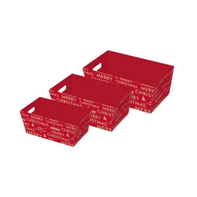 Eurowrap 3 Pieces Merry Christmas Kraft Hamper Trays from B&Q