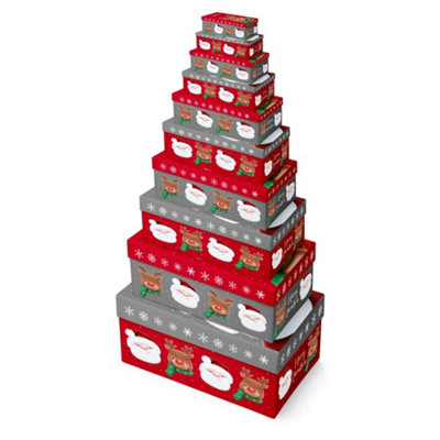 Eurowrap Pack Of 10 Santa & Reindeer Oblong Christmas Nested Boxes from B&Q