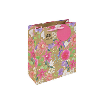 Floral Design Kraft Medium Gift Bag from B&Q