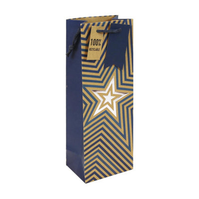 Kraft Blue Stars Bottle Gift Bag from B&Q