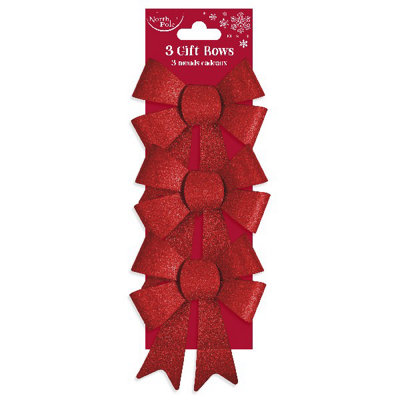 B&Q -  Pack Of 3 Red Christmas Present Gift Bows