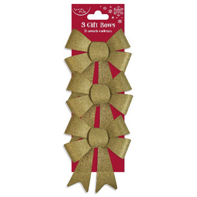 B&Q -  Pack Of 3 Gold Christmas Present Gift Bows
