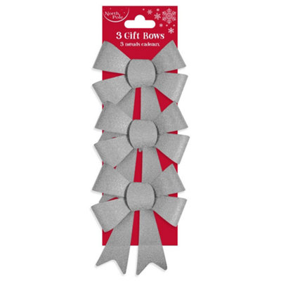 B&Q -  Pack Of 3 Silver Christmas Present Gift Bows