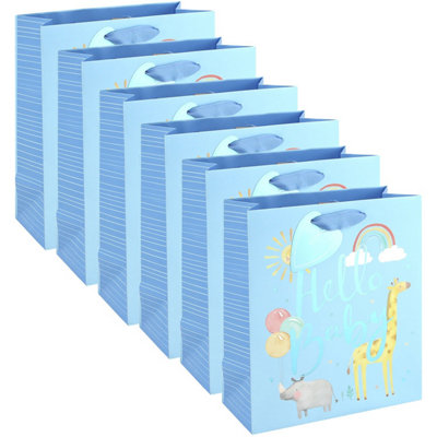 Hello Baby Boy Blue Medium Gift Bags Pack Of 6 With Tags Foil Detail Baby Shower Newborn Christening Present from B&Q