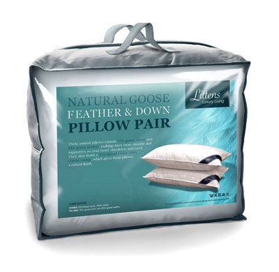 Littens White Goose Feather & Down Pair Pillows, 230Tc Cotton, X 74Cm (19" X 29") 48Cm