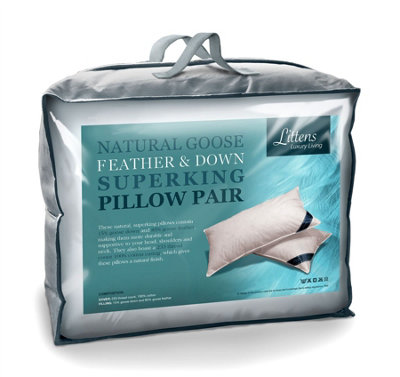 Littens Super King Size Goose Feather & Down Pair Pillows 230Tc Cotton (50Cm X 90Cm) from B&Q