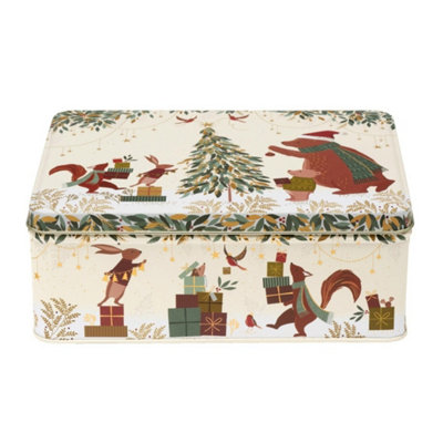 Sara Miller Christmas Woodland Tales Bear Deep Rectangular Storage Tin from B&Q