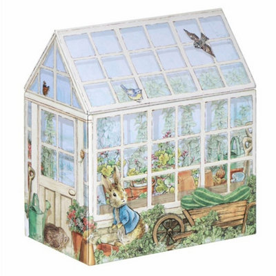 Beatrix Potter Peter Rabbit Greenhouse Shaped Storage Tin With Lid from B&Q